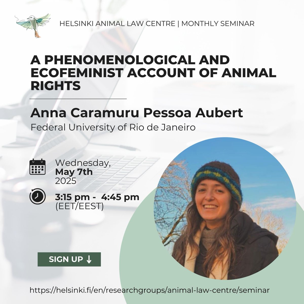 Join us tomorrow on May 7 at 3:15 PM EEST (Helsinki time) for a seminar talk by Anna Caramuru Pessoa Aubert.    
📍University of Helsinki or virtually via Zoom.  
🔗Sign up here: lyyti.in/Helsingin_elai…