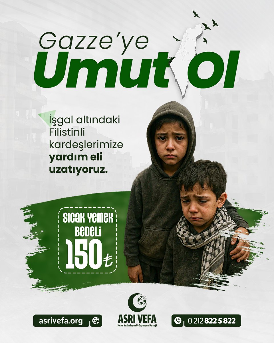 asrivefader's tweet photo. Gazze'ye Umut Ol

İşgalci İsrail'in 7 Ekim'den bu yana sürdürdüğü Gazze'de kardeşlerimize umut olmak ve yaralarını sarmak için yemek yardımları gerçekleştiriyoruz. Siz de yardımlarınızla kardeşlerimizin yanında olabilirsiniz. 

🍲 Sıcak Yemek Bedeli - 150₺
🌐 https://t.co/pJapW8T7Uw