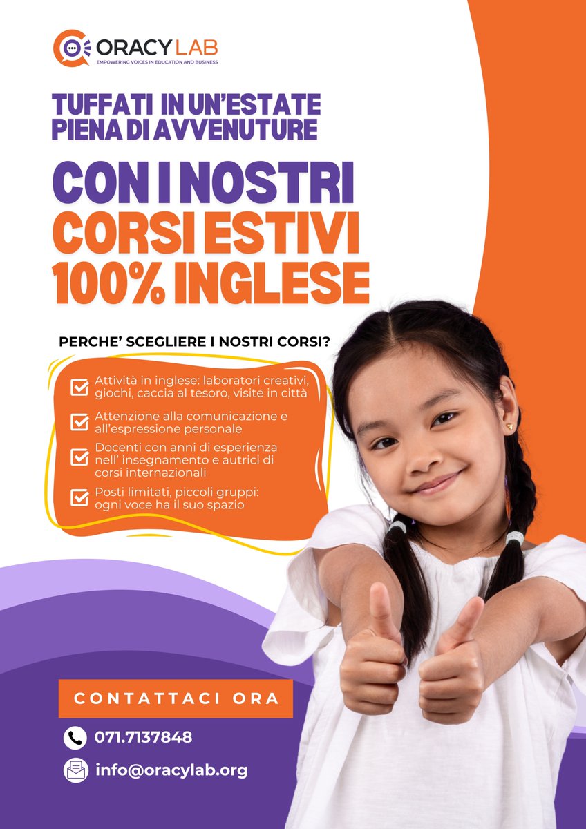 oracy_lab's tweet photo. Con Oracy Lab, l'estate è il momento perfetto per imparare divertendosi! 

Corsi creativi per bambini 7-11 anni per sviluppare la comunicazione in inglese!

📍Osimo (AN)
📅09-13 giu • 23-27 giu • 14-18 lug • 21-25 lug
🕒Lun-Mer-Ven, 16-19

Iscriviti ora!
#corsiestivi #oracylab https://t.co/EYMJl5nPFD