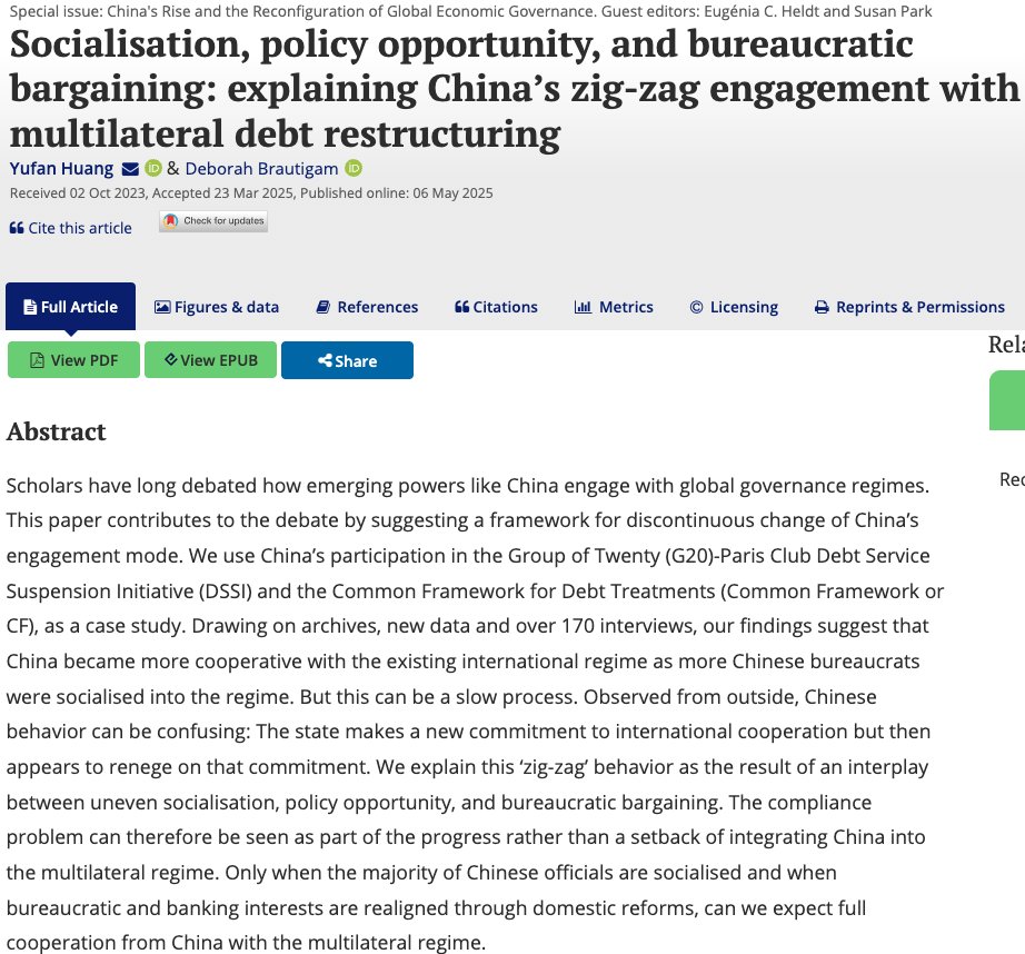 Yufan Huang (@yufanhuang07) on Twitter photo 1/6 New article: <a href="/D_Brautigam/">Deborah Brautigam</a> & I spent quite some time doing fieldwork/interviews in past years and here it is: we wrote about the fragmented decision making in Beijing about debt relief and the learning process among (some) Chinese officials. 1/6 New article: <a href="/D_Brautigam/">Deborah Brautigam</a> & I spent quite some time doing fieldwork/interviews in past years and here it is: we wrote about the fragmented decision making in Beijing about debt relief and the learning process among (some) Chinese officials.