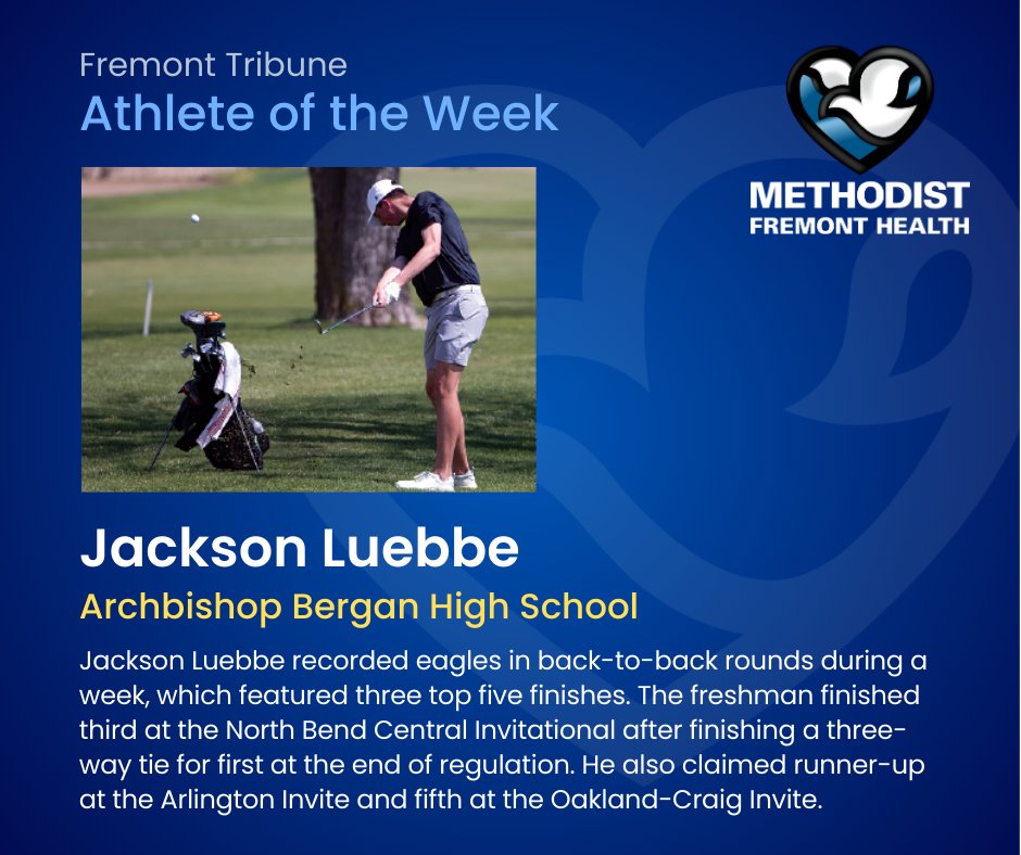 Congratulations to Jackson Luebbe, our Athlete of the Week! <a href="/BerganSports/">Bergan Activities</a> <a href="/BerganGolf/">BerganBoysGolf</a> <a href="/bergancatholic/">Bergan Catholic School</a> #nebpreps