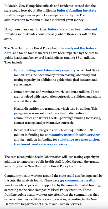 dabbs346's tweet photo. New Hampshire has lost over $80 million in funding for health programs due to Trump/Musk cuts.

And Scott Brown has been a cheerleader for this. 

#nhsen #nhpolitics https://t.co/CzwnmV5wvd