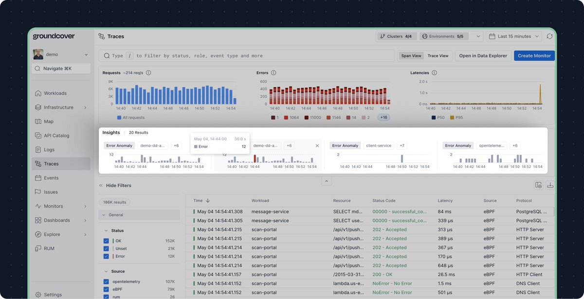 Enhancing log management with groundcover’s new #LogInsights and #LogPatterns capabilities! groundcover users can now:
✨ Cut through log noise
✨ Streamline troubleshooting
✨ Leverage eBPF-powered log collection
Learn more &gt;&gt; groundcover.com/blog/log-patte…