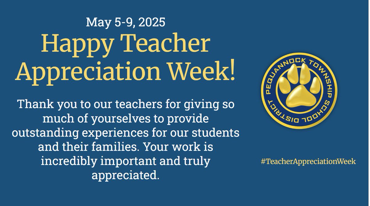 Happy #TeacherAppreciationWeek to all our dedicated teachers out there. Your work isn't easy, but it's so important for our students, their families and our communities. Thank you! #PeqPantherPride #NockNation