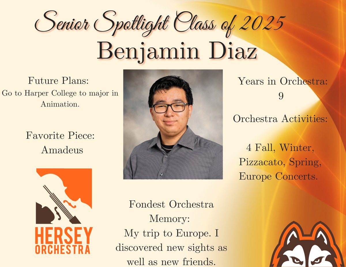 Congratulations to our next 2025 Senior Spotlight: Ben Diaz! (Senior Violinist) We are so proud of your commitment to our Symphony Orchestra. We wish you luck for the coming years!