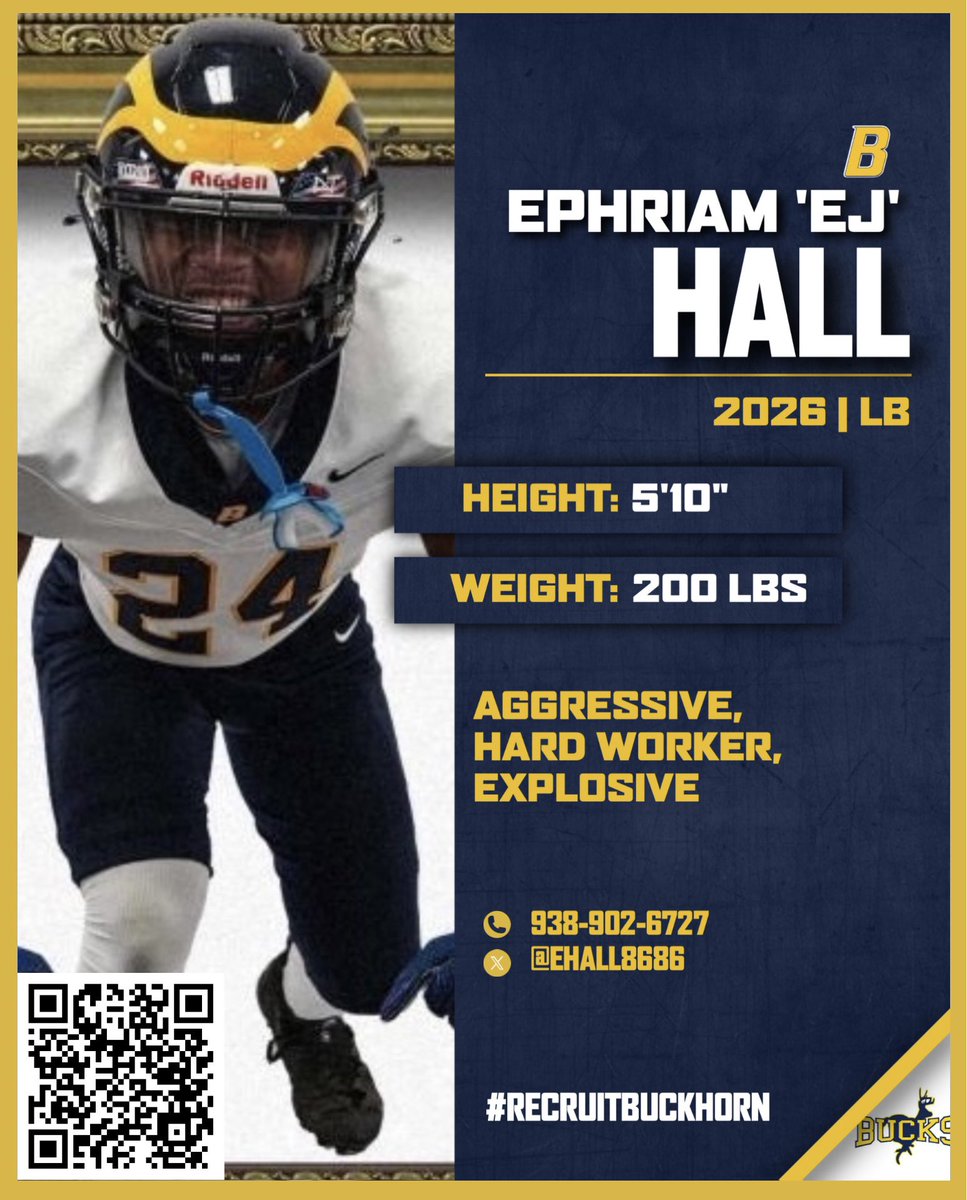 Buckhorn Football (@bucks_football1) on Twitter photo Ephriam ‘EJ’ Hall - <a href="/EHall8686/">EJ Hall ☣️</a>
🎥 ➡️ hudl.com/profile/184353…
#beELITE | <a href="/RecruitBuckhorn/">Buckhorn Football Recruiting</a> Ephriam ‘EJ’ Hall - <a href="/EHall8686/">EJ Hall ☣️</a>
🎥 ➡️ hudl.com/profile/184353…
#beELITE | <a href="/RecruitBuckhorn/">Buckhorn Football Recruiting</a>