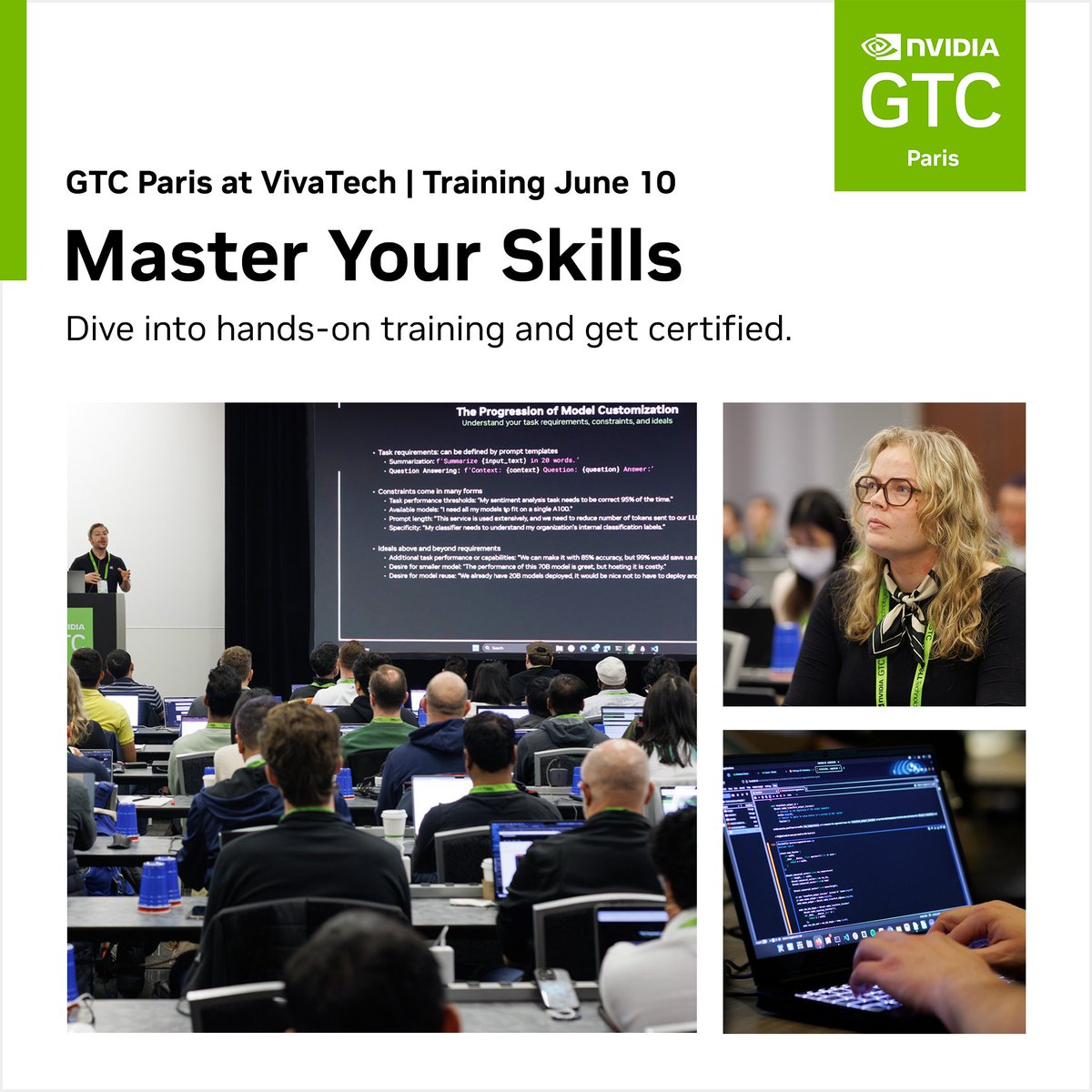 Unlock your potential at #GTCParis on June 10, 2025. Choose from two-hour training labs or full-day, instructor-led workshops—designed to immerse you in next-gen NVIDIA tech.

Don't miss this opportunity to gain hands-on experience and earn industry-recognized technical