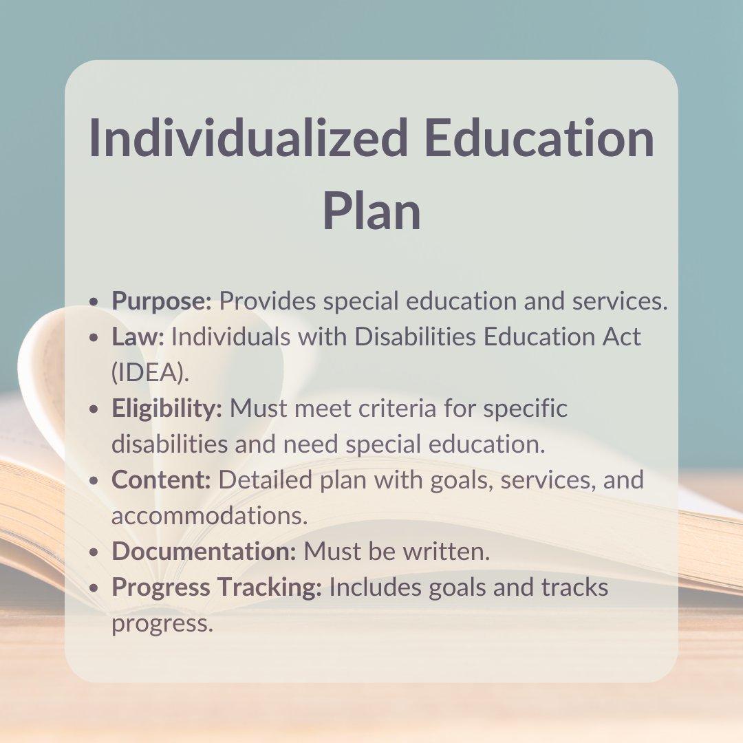 📚 Understanding 504 Plans vs. IEPs! 📚

As the school year wraps up, it's time to start thinking about how your student can best succeed next year. Navigating education for students with disabilities? Here's a quick guide.

Because everyone deserves to succeed.