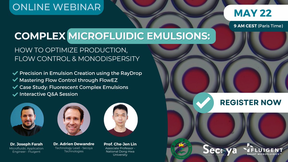 📣 Master microfluidic emulsions!
🧪 Join our free webinar (May 22, 9AM Paris | 3PM SG | 4PM Tokyo)
🎯 Tips on precision, flow control &amp; real-time sensing

🔗 Register 👉 bit.ly/44VCP1O

#Microfluidics #Webinar