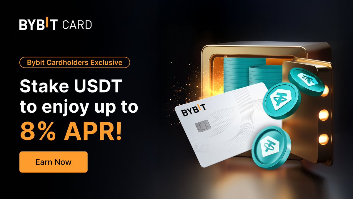 BybitPlus's tweet photo. Earn up to 8% APR on USDT.

Just stake with your Bybit Card and lock in 90 days 🧡

Stake Now → https://t.co/pHtN9gPvBL

#TheCryptoArk https://t.co/JpOWDLSsfb