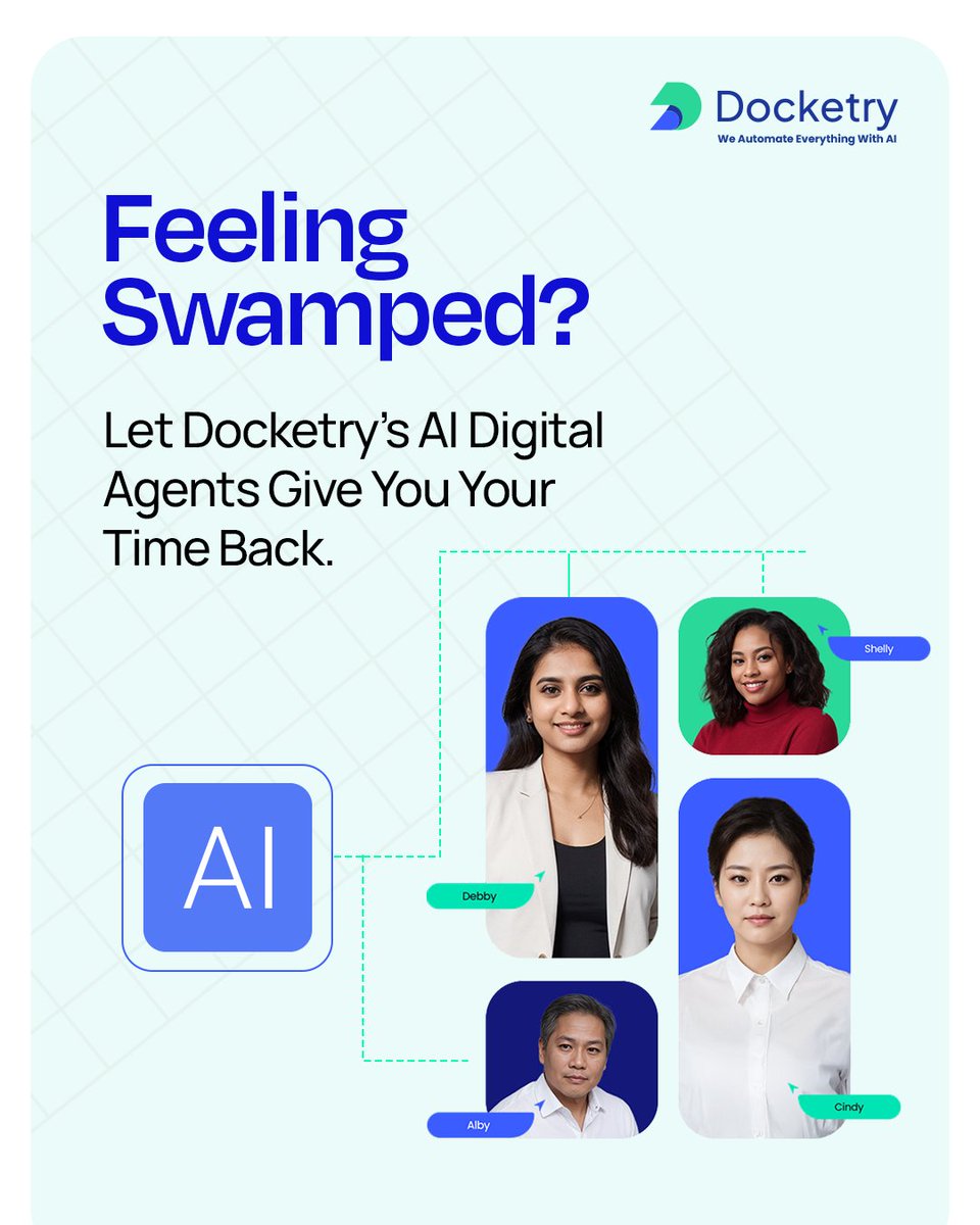 DocketryAi's tweet image. Drowning in docs and admin tasks?

Meet Docketry’s AI Digital Agents – your smart coworkers that automate, organize, and boost daily productivity.

See how they help at hubs.li/Q03ldjYm0.

#ProductivityTips #AIAutomation #Docketry #DigitalAgents #AIDocumentProcessing