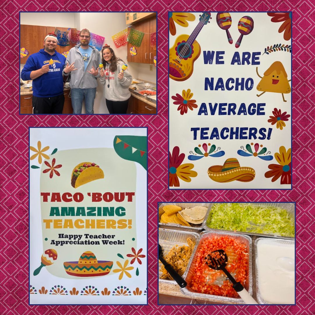 It's Teacher/Staff Appreciation Week!  Yesterday we had a cinco de mayo fiesta!  Thank you to Little Mexico for our lunch today!  Thank you for the side dishes, El Charro &amp; Blue Cactus!  Muchas gracias!