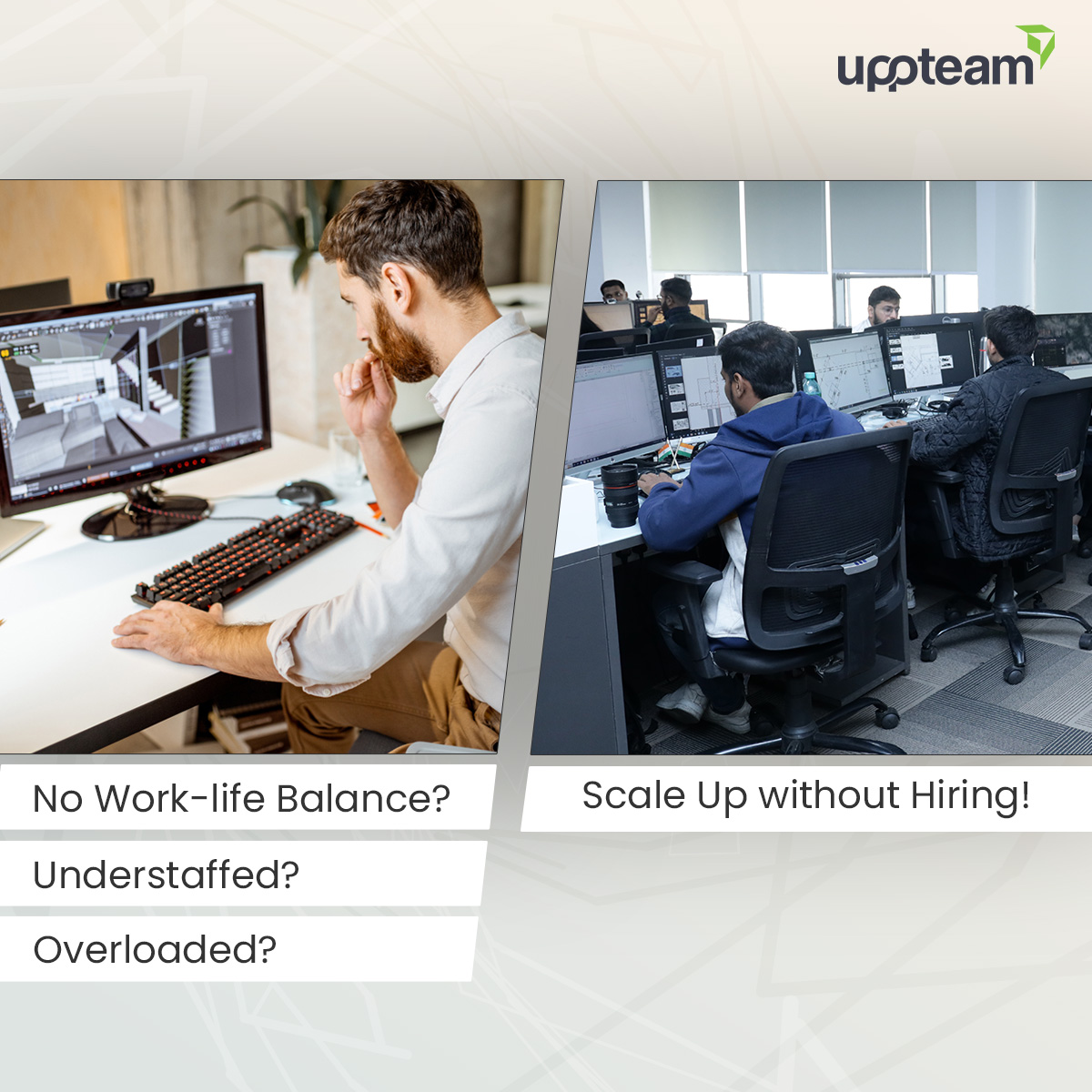 Struggling to deliver on time with a lean in-house team? Project overload and staff bandwidth issues can slow even the best firms down. 
.
.
That’s where #Uppteam steps in—with trained architectural designers ready to extend your team, remotely.
