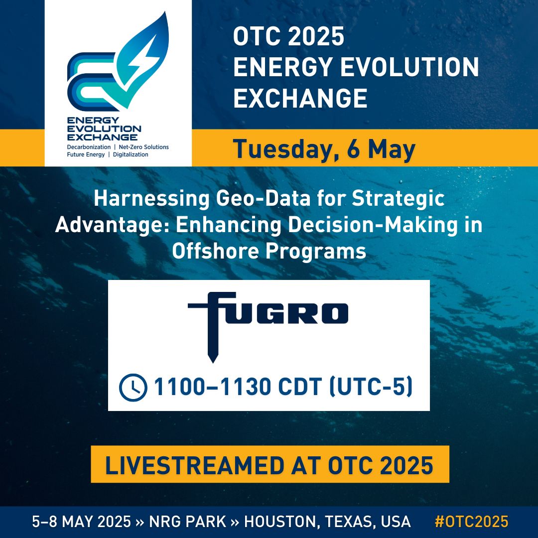 OTCevents's tweet image. Fugro’s Aaron Broughton reveals how geo-data can boost decision-making and strategic advantage in offshore programs.

📍 Energy Evolution Exchange Theater
🕒 1100–1130 CDT | 6 May | #OTC2025
🔗 go.spe.org/E_Evolution

#GeoData #OffshoreEnergy #DecisionMaking