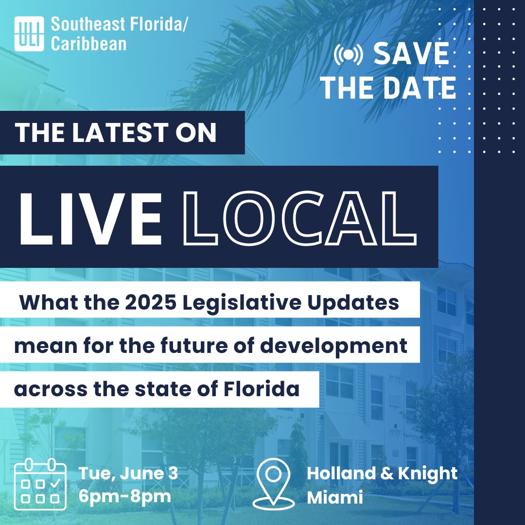 Last week, the Florida Legislature passed key updates to refine Florida's Live Local Act. Join us on June 3rd to learn about what’s changed, how it’s being implemented, and what this all means for the future of development across the state.
Register at on.uli.org/6II050VMkh7