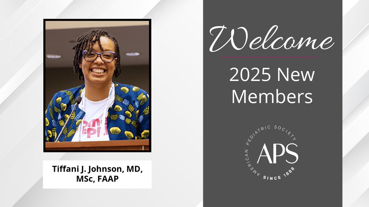 APS (@amerpedsociety) on Twitter photo The APS congratulates and welcomes Dr. Tiffani J. Johnson from UC Davis School of Medicine (<a href="/UCDavisHealth/">UC Davis Health</a>), one of the Society's New Members for 2025. Read more about Dr. Johnson here: ow.ly/mXTH50VN5MY
#PediatricScientist #pediatrics The APS congratulates and welcomes Dr. Tiffani J. Johnson from UC Davis School of Medicine (<a href="/UCDavisHealth/">UC Davis Health</a>), one of the Society's New Members for 2025. Read more about Dr. Johnson here: ow.ly/mXTH50VN5MY
#PediatricScientist #pediatrics