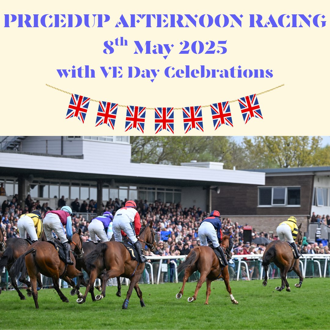 Huntingdon Racecourse (@huntingdon_race) on Twitter photo Join us this Thursday for our <a href="/PricedUpBet/">PricedUp.Bet</a> Afternoon Racing, where we will be tying in VE Day celebrations with an afternoon of racing🏇
❤GB bunting in the parade ring and across site
💙1940s music throughout the day
🤍2 minute silence at 1:15pm
🎟bit.ly/HUN080525 Join us this Thursday for our <a href="/PricedUpBet/">PricedUp.Bet</a> Afternoon Racing, where we will be tying in VE Day celebrations with an afternoon of racing🏇
❤GB bunting in the parade ring and across site
💙1940s music throughout the day
🤍2 minute silence at 1:15pm
🎟bit.ly/HUN080525