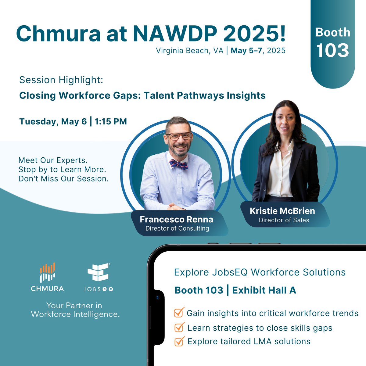 Join Chmura Economics &amp; Analytics at NAWDP 2025!

Our Director of Consulting, Francesco Renna, will be presenting on Tuesday, May 6, 2025, at 1:15 PM. Francesco's session will highlight key findings from the Hampton Roads Workforce Council Talent Pathways report.
