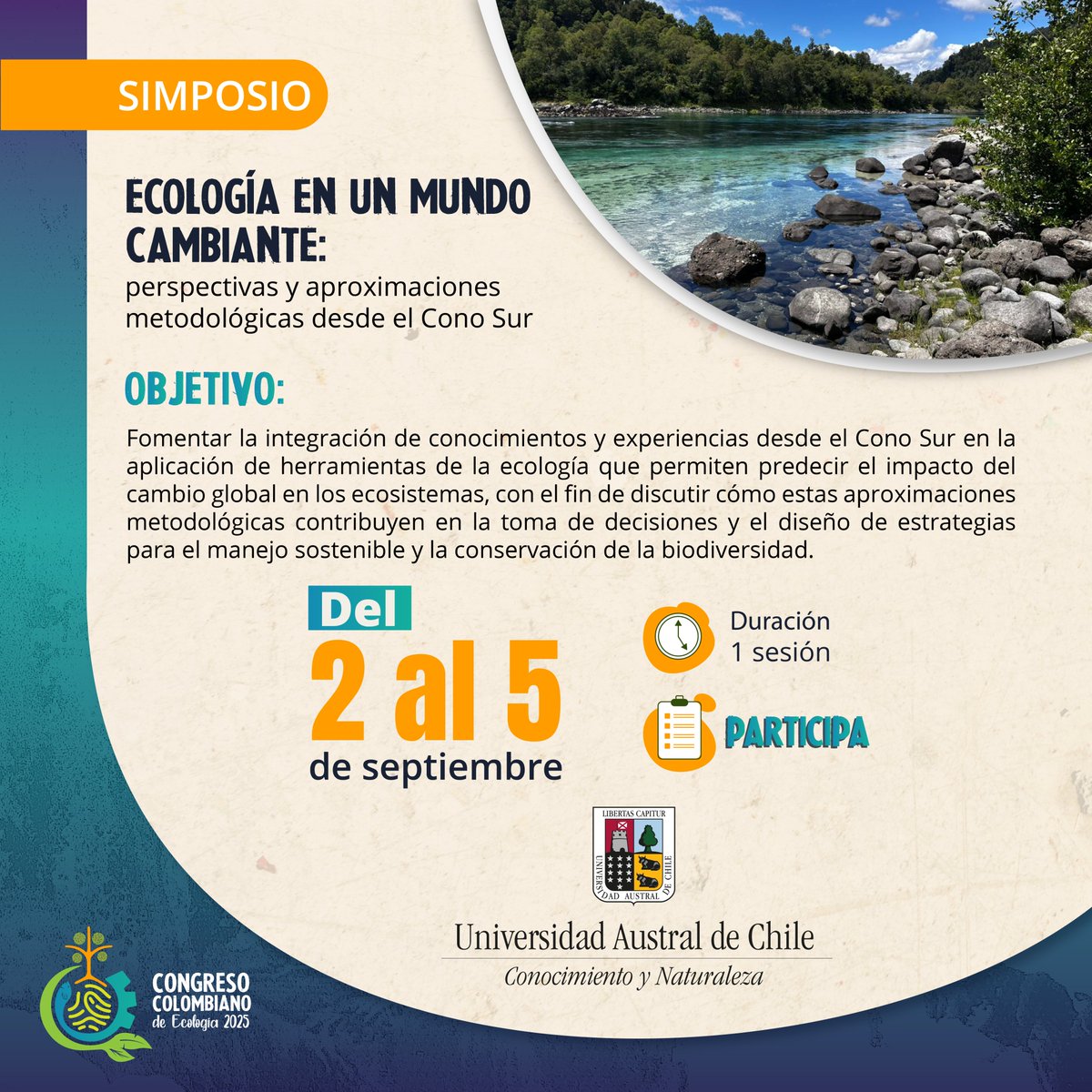 Conoce el Simposio "Ecología en un mundo cambiante: perspectivas y aproximaciones metodológicas desde el Cono Sur"

¡Nos vemos pronto en Cali!

+info: arasari-ci.com/programa-cce20…

#Congreso Colombiano de #Ecología 2025