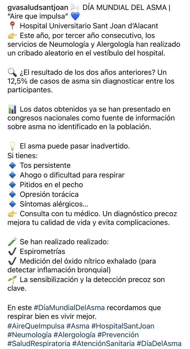 #DiaMundialDelAsma @gvasaludsantjoan Alergología y Neumología dando visibilidad a una enfermedad respiratoria muy prevalente