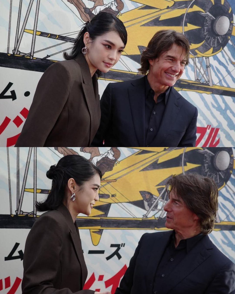 BNK48 Shihainin Cherprang today with Tom Cruise at the premiere of the film “Mission: Impossible - The Final Reckoning” in Japan!