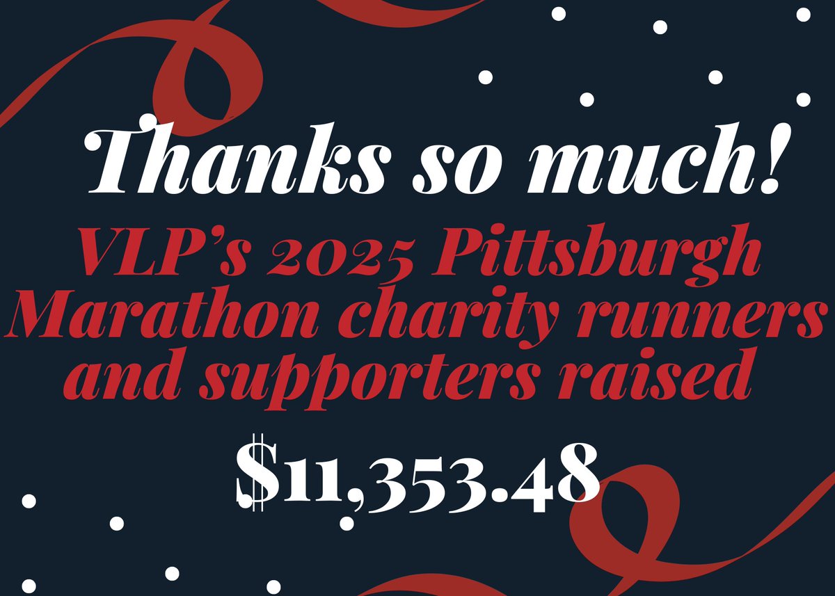 Thank you to all our 2025 Pittsburgh Marathon charity runners for raising $11,353.48 in support of our mission to empower Veterans.  We truly appreciate your generosity and dedication!

Stay tuned for the link to register as a VLP charity runner for the 2026 Pittsburgh marathon!