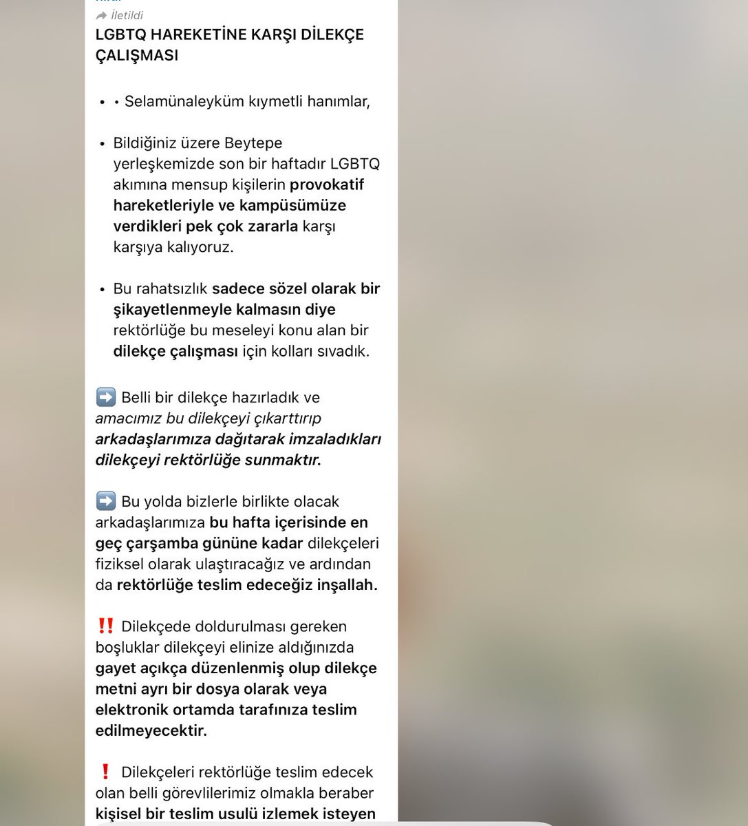 hacettepe üniversitesinde 30 kişilik bir grup lgbt karşı dilekçe toplama kararı almış, bir de disarinin haberi olmasin istiyorlarmis. bize de nefret suclarini ifsalamak dusuyor