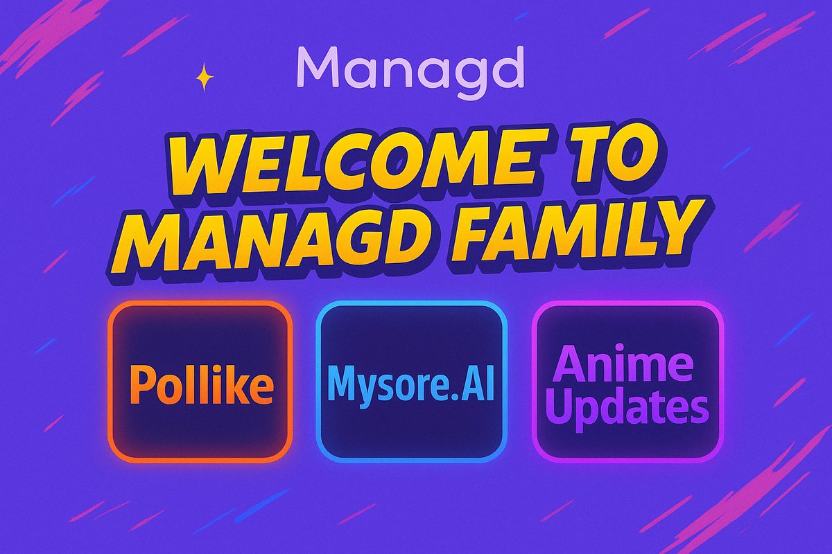 GetManagd's tweet image. We’re thrilled to have onboarded Pollike, Mysore.AI, and AnimeUpdates to the @GetManagd family! 🚀
Excited to support their journeys in polling tech, Green AI innovation, and Anime discovery. Let’s build together💪 #SaaS #NewClients #Tech #AppDevelopment