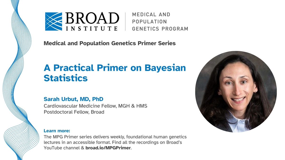 BroadMPG (@broadmpg) on Twitter photo 📣 The recording of "A Practical Primer on Bayesian Statistics" by <a href="/tigerstatdoc/">Sarah Urbut</a> is now available: youtube.com/watch?v=jcFSuk… This talk is part of <a href="/broadinstitute/">Broad Institute</a>'s MPG Primer series. For more info, check out broad.io/MPGPrimer 📣 The recording of "A Practical Primer on Bayesian Statistics" by <a href="/tigerstatdoc/">Sarah Urbut</a> is now available: youtube.com/watch?v=jcFSuk… This talk is part of <a href="/broadinstitute/">Broad Institute</a>'s MPG Primer series. For more info, check out broad.io/MPGPrimer