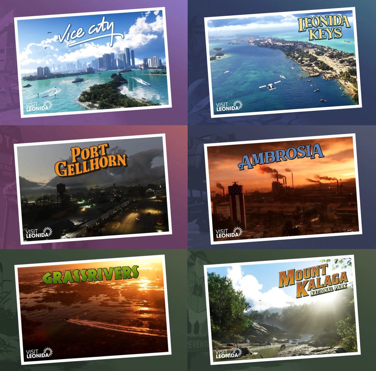 CultureCrave's tweet photo. Main map locations in #GTA6 📍

• Vice City
• Leonida Keys 
• Port Cellhorn
• Ambrosia 
• Grassrivers
• Mount Kalaga National Park https://t.co/ZNZ0tAYviK