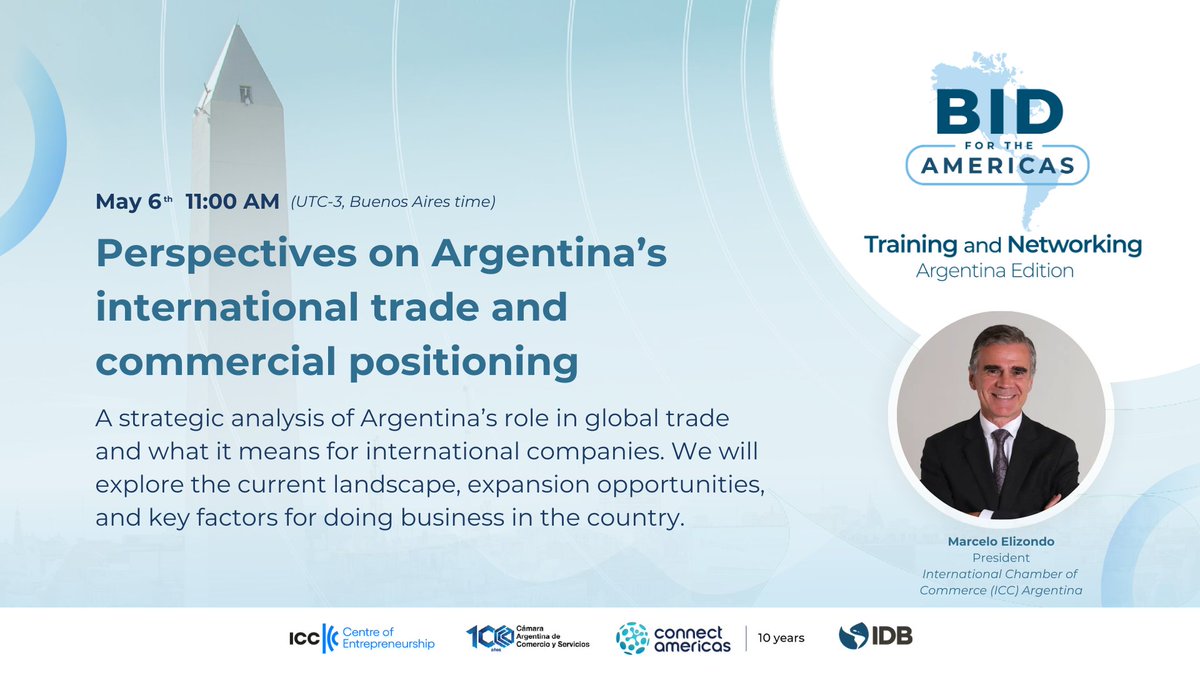 connectamericas's tweet image. 🚨 We’re live! | BID for the Americas: Training & Networking Series – Argentina Edition 🇦🇷
Today marks Day 1 of our virtual training series, where we dive into Argentina’s business landscape and trade environment through five expert-led sessions.
Register now to receive your…