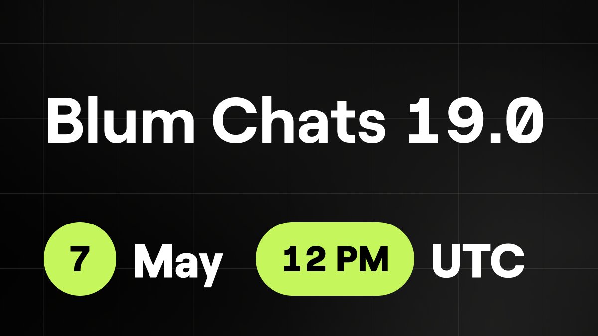 🎙 Blum Chats 19.0 – We’re Live Tomorrow!

@crowleyblum (CM) returns with <a href="/rainblowing/">robocat</a> (Co-founder &amp; CTO) to discuss product vision, tech and how we’re scaling Blum.

🗓️ May 7, 12 PM UTC
📍 Blum YouTube, X &amp; Facebook

Don’t miss it – it’s gonna be 🔥 #BlumChats