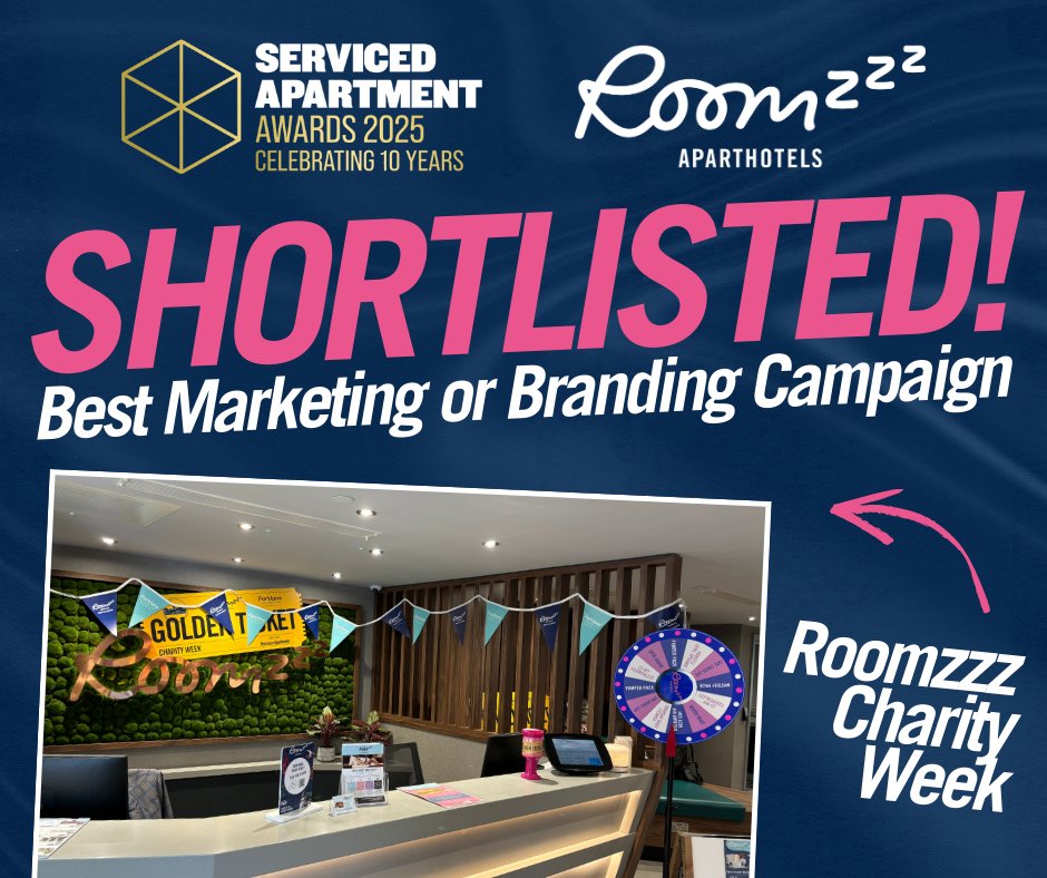 We're thrilled to announce that Roomzzz and our Charity Week has been shortlisted for Best Marketing or Brand Campaign at the Serviced Apartments Awards 2025! <a href="/ServAptNews/">Serviced Apartment News</a>

Thank you to everyone who helps to make Roomzzz Charity Week amazing!

#Roomzzz #ServicedApartmentAwards