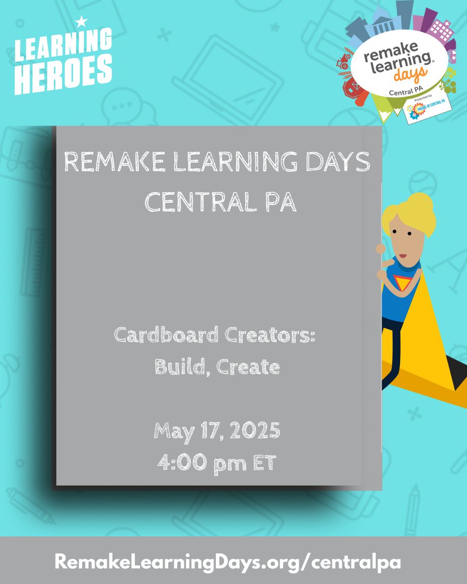 Learning Heroes (@bealearninghero) on Twitter photo Get ready to unleash your creativity at the Cardboard Creators: Build, Create, Engineer event, part of the <a href="/RemakeDays/">Remake Learning Days</a> festival in Central Pennsylvania. This hands-on STEM experience invites students, families, educators, and makers of all ages to design, prototype, and build Get ready to unleash your creativity at the Cardboard Creators: Build, Create, Engineer event, part of the <a href="/RemakeDays/">Remake Learning Days</a> festival in Central Pennsylvania. This hands-on STEM experience invites students, families, educators, and makers of all ages to design, prototype, and build