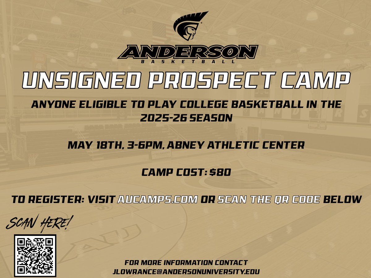 Great opportunity in a couple weeks to be seen and evaluated by our staff here <a href="/AUTrojansMBB/">Anderson Men’s Basketball</a> as well as other colleges and universities in the area‼️