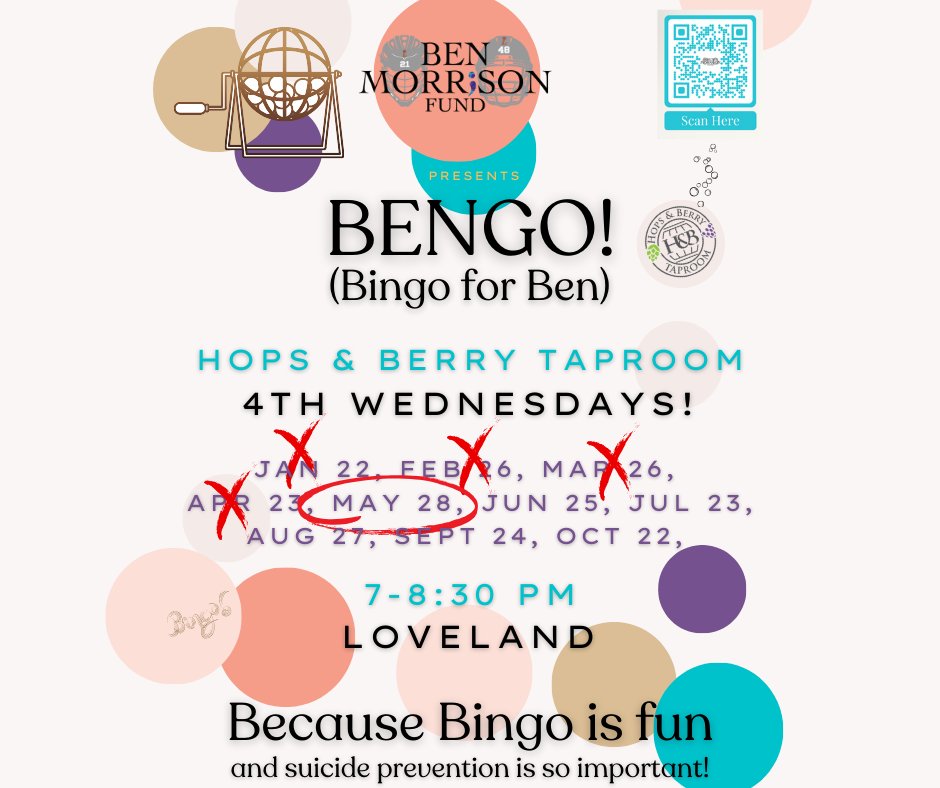 Join us for a fun night of Bengo! 🎉 
📅 Wednesday, 5/28
⏰ 7:00 PM
📍 Hops and Berry Taproom, Loveland, OH

Don’t miss out on the fun—see you there!