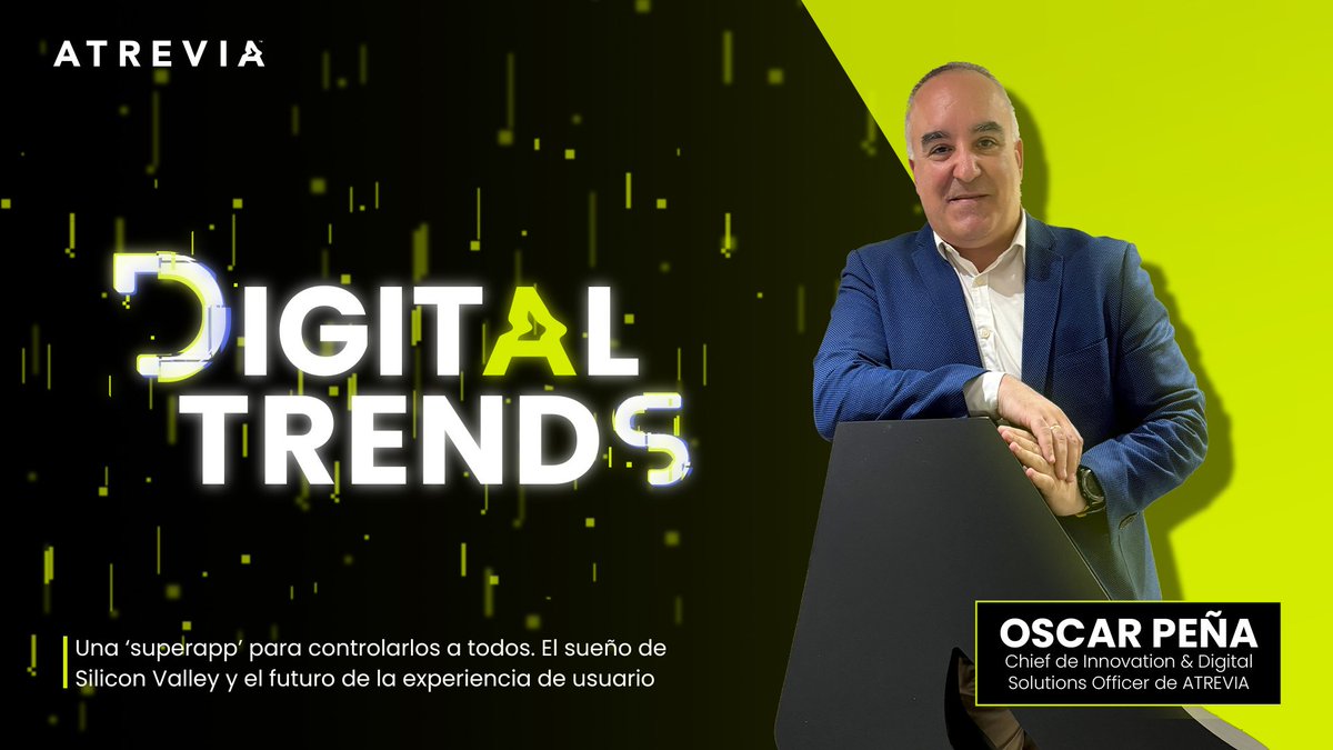 Atrevia's tweet image. 💻 Óscar Peña, Chief Innovation &amp;amp; Digital Solutions Officer de @Atrevia, analiza en una nueva edición de #DigitalTrends cómo las #superapps están transformando el acceso #digital global, combinando comodidad, centralización y control total sobre los #datos personales.

🔹