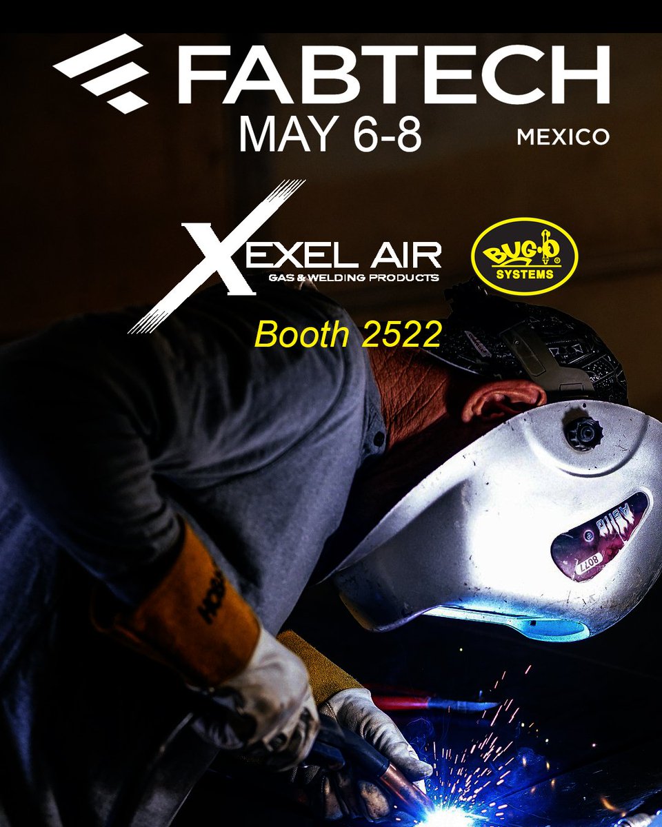 BugOSystems's tweet photo. Come see us at Fabtech Mexico, the leading event in Metalforming, Fabrication, Welding &amp; Finishing. BUG-O will be represented by our Distributor @Exel_Air, Booth 2522. #FABTECHMexico #BugoSystems #MEXICO #Monterrey #welding #bugosystems #MadeinUSA #USAMFG #weld #weldporn #welder https://t.co/c80BVUV2gU