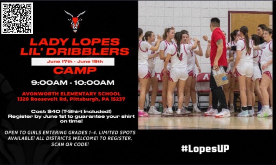 LITTLE DRIBBLERS!

We will be hosting our Little Dribblers again this summer! To register, Please scan the QR Code. Feel free to reach out if you have any questions! 

We look forward to seeing you this summer!! #LopesUP 💪🏼🤘🏼