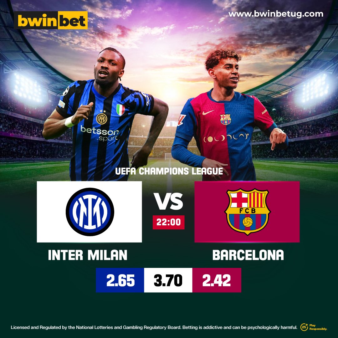 🚨 Football under the lights! — 🇮🇹's number 2 VS 🇪🇸's number 1 in the Champions League 🔥, who makes it to the last two? 

📢 𝐑𝐄𝐆𝐈𝐒𝐓𝐄𝐑 𝐍𝐎𝐖 | bwinbetug.com 
#BwinbetReloaded . #UCL . #InterBarça