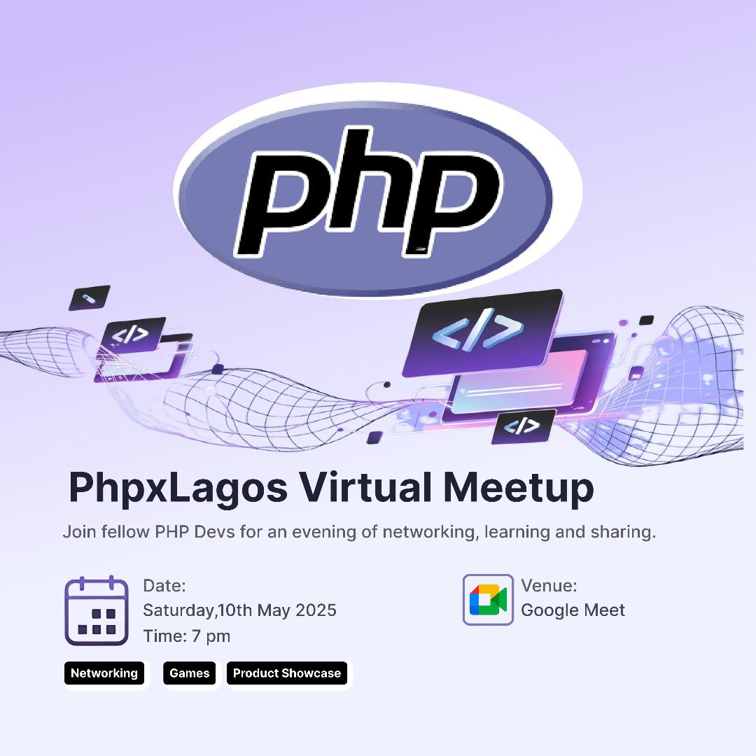 PHPxLagos's tweet image. PhpXLagos online meetup incoming🥳🥳! 

Get ready to connect, learn, and chat all things PHP.

Speaker &amp;amp; topic deets dropping soon. Trust me, you&apos;ll want to be there. 😉

Stay tuned! 🔥
#php #devs