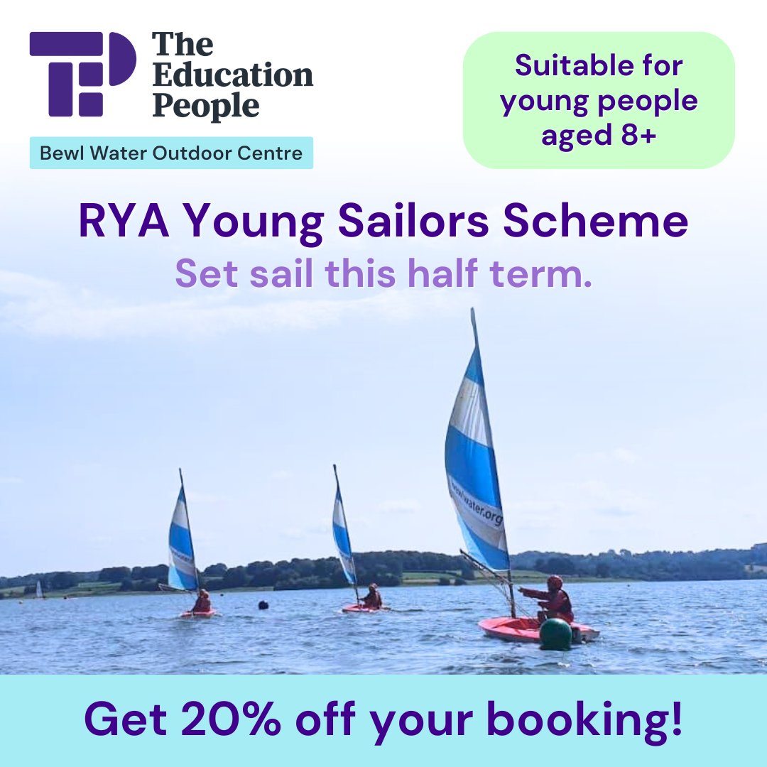 🌊 May half term adventures – Now 20% OFF!

Give your child an unforgettable experience with the RYA Young Sailors Scheme at Bewl Water Outdoor Centre! ⛵️ They'll learn to sail, build confidence, and make new friends in a fun, safe environment. 🔗ow.ly/Y69850VNG9z