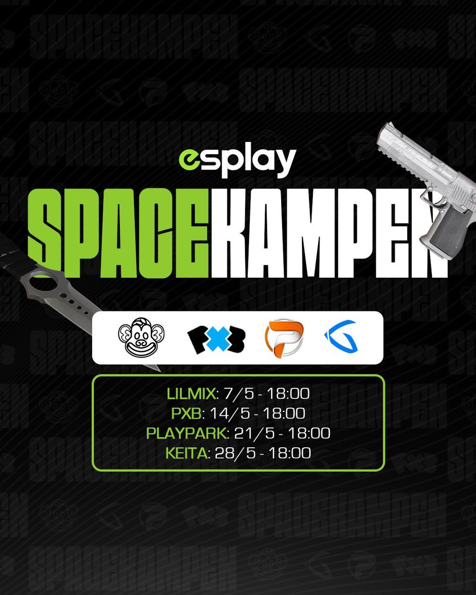 Esplay (@esplaycom) on Twitter photo Det pågår ständigt turneringar på Esplay, anordnade i spaces som tillhör bland andra <a href="/Lilmixgg/">Lilmix Esports</a>, <a href="/PXBgg/">Phoenix Blue</a>, <a href="/Playparkse/">Playpark</a> och <a href="/KeitaEsports/">Keita-Gaming</a> – men vilket space är egentligen bäst?
Det ska vi göra upp om snart i Spacekampen! ⚔️
📌 7500 kr i skins i potten
📌 Ett 5v5-kval per space, 2 Det pågår ständigt turneringar på Esplay, anordnade i spaces som tillhör bland andra <a href="/Lilmixgg/">Lilmix Esports</a>, <a href="/PXBgg/">Phoenix Blue</a>, <a href="/Playparkse/">Playpark</a> och <a href="/KeitaEsports/">Keita-Gaming</a> – men vilket space är egentligen bäst?
Det ska vi göra upp om snart i Spacekampen! ⚔️
📌 7500 kr i skins i potten
📌 Ett 5v5-kval per space, 2