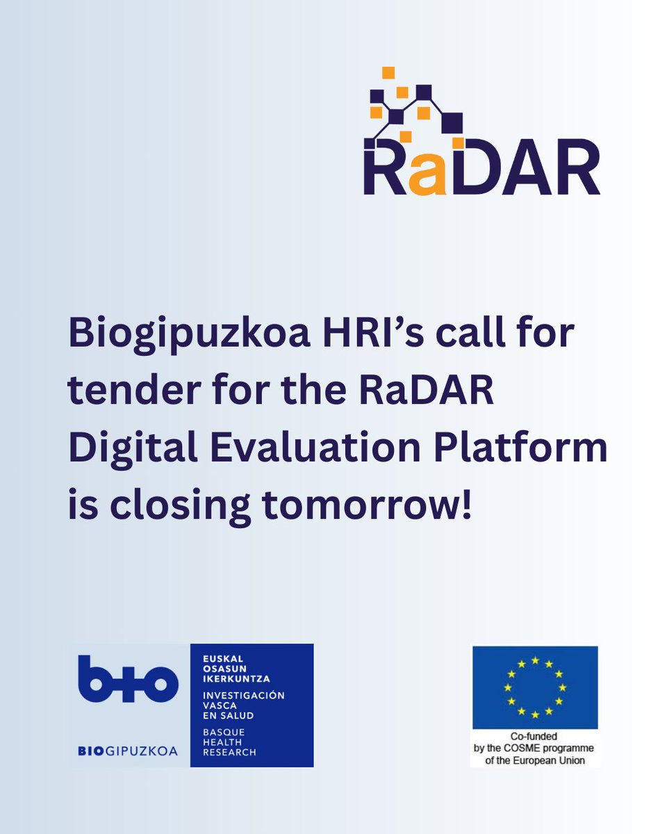 📢 LAST DAY for potential suppliers: <a href="/biogipuzkoa/">Biogipuzkoa</a> seeks a platform for evaluation of RaDAR PPI

- The contract volume is 120,000€ VAT included.
- The expected duration of the contract is 12 months (June 2025 - June 2026).
- Deadline for submission bids until 7/05, at 10:00 a.m.