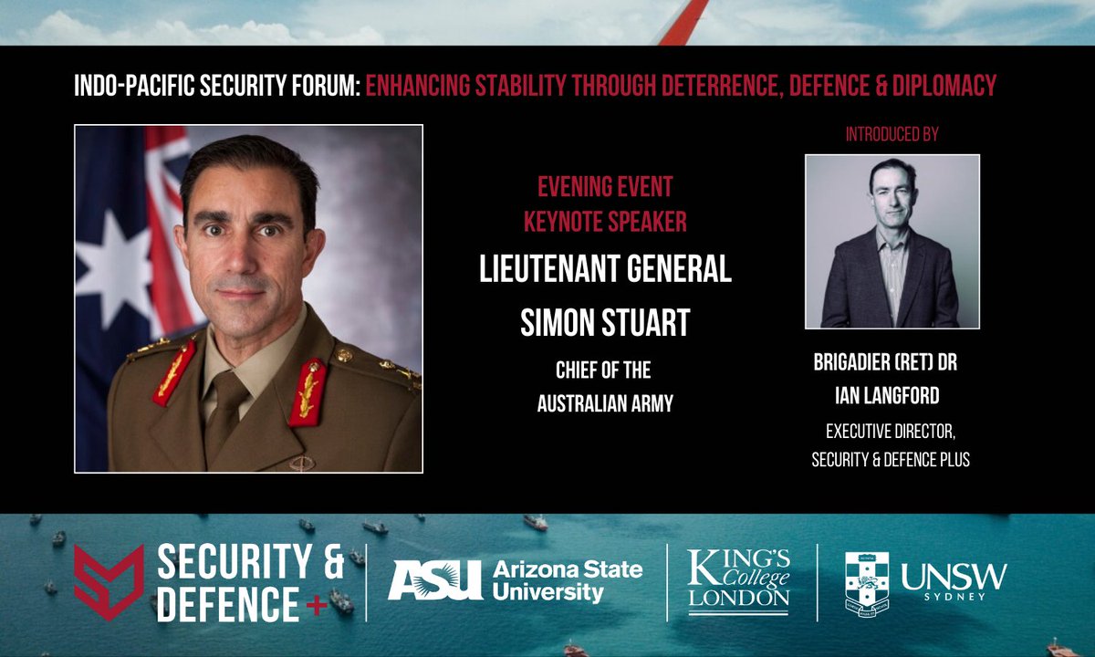 Security & Defence PLuS (@secdefenceplus) on Twitter photo 📣 We are days away from our Indo-Pacific Security Forum & delighted to announce that LTGEN Simon Stuart (<a href="/ChiefAusArmy/">LTGEN Simon Stuart</a>), Chief of <a href="/AustralianArmy/">Australian Army</a>, will deliver the keynote address at our evening event.
Final chance to register for in-person attendance: tickettailor.com/events/securit… 📣 We are days away from our Indo-Pacific Security Forum & delighted to announce that LTGEN Simon Stuart (<a href="/ChiefAusArmy/">LTGEN Simon Stuart</a>), Chief of <a href="/AustralianArmy/">Australian Army</a>, will deliver the keynote address at our evening event.
Final chance to register for in-person attendance: tickettailor.com/events/securit…
