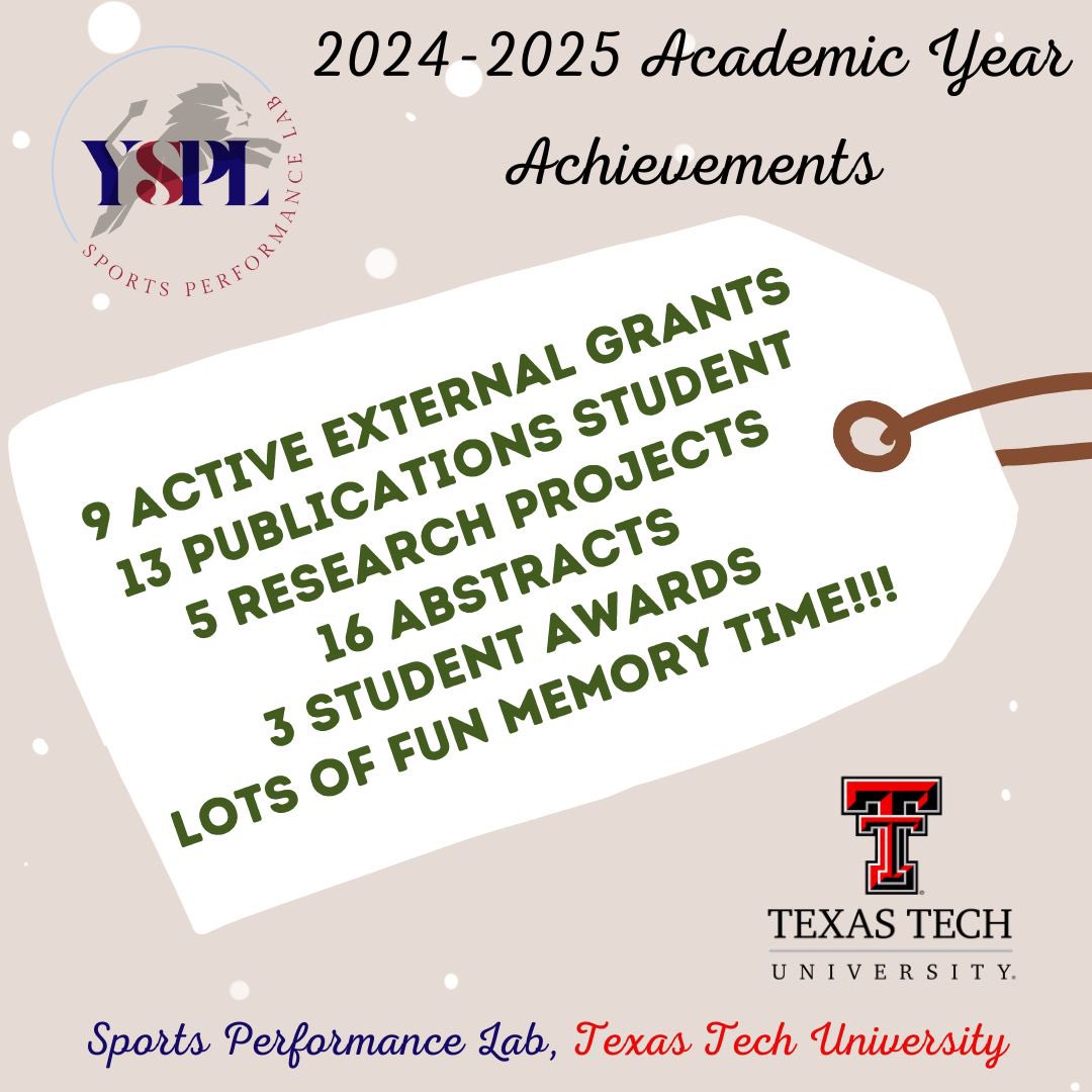 Yasuki Sekiguchi (@yasukisekiguchi) on Twitter photo Today is the last day of the class at @texastech!!!
Here is some of our accomplishments in 2024-2025 academic year!! π€©
Great team β
Great achievement β
Great time and memories β
Thank you for all students, colleagues, and friends for this year!! πππ₯³π
<a href="/YSPLabs/">Sports Performance Lab at Texas Tech University</a> Today is the last day of the class at @texastech!!!
Here is some of our accomplishments in 2024-2025 academic year!! π€©
Great team β
Great achievement β
Great time and memories β
Thank you for all students, colleagues, and friends for this year!! πππ₯³π
<a href="/YSPLabs/">Sports Performance Lab at Texas Tech University</a>