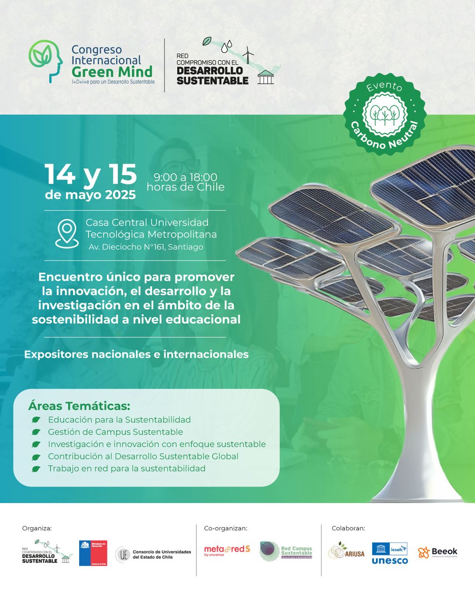🌱 GreenMind 2025: Congreso Internacional de I+D+i+e para un Desarrollo Sustentable de <a href="/utem/">UTEM</a> 
 
🎟️ Inscripción gratuita: forms.gle/ZKyfQ3d5nnMWiv…