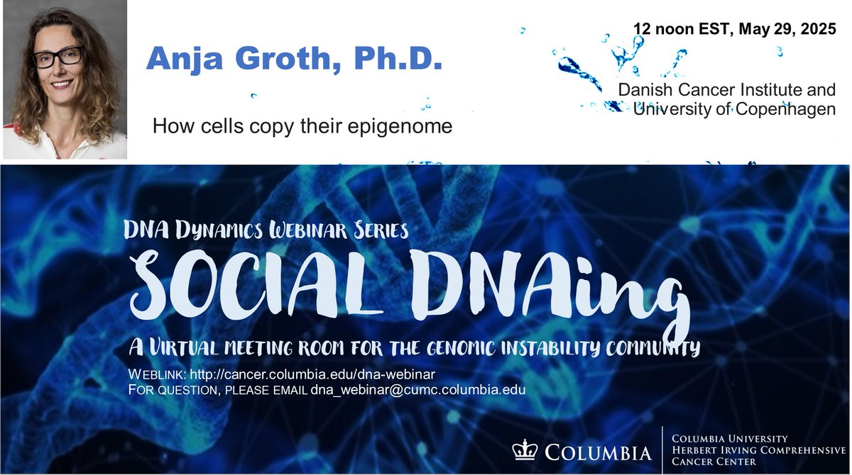 Thank Dr. Pasero for a wonderful talk. Dr. Anja Groth will join us to talk about histones and epigenome on Social DNAing. Please join us at cancer.columbia.edu/research/progr…