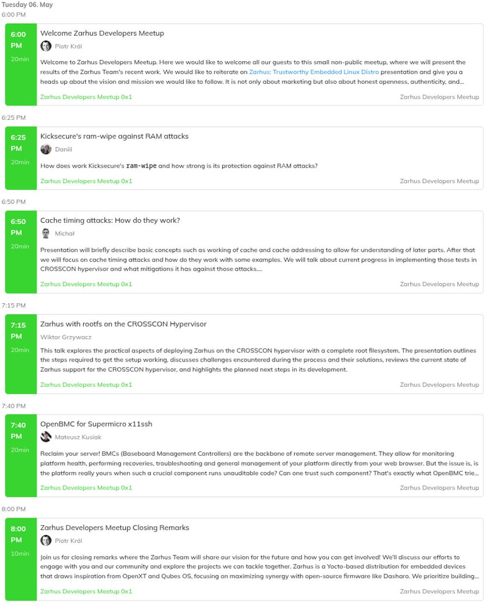 Zarhus_com's tweet image. Don't miss today's Zarhus Developers Meetup 0x1. We have a couple of interesting topics to cover with the goal of making it as much as possible demo-driven.
events.dasharo.com/event/4/zarhus…