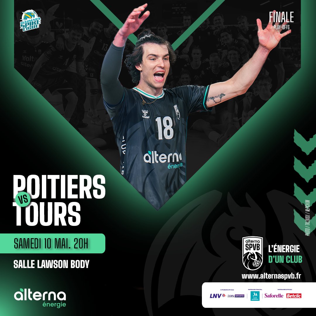 Alterna Stade Poitevin Volley Ball (@alternaspvb) on Twitter photo ððšðŠðŠð ð®ð§ ð¬ð¢ð ð§ð ðð® ððð¬ðð¢ð§ âš
13 ans aprÚs leur derniÚre finale du championnat de France, nos blacks retrouvent Tours pour une affiche électrique en finale de ððð«ðŠðð«ð ðð©ð¢ð€ð ðð¢ð ð®ð ð¥
â«âªð¢
#AlternaSPVB | #LNV #MarmaraSpikeLigue | #FFVolley ððšðŠðŠð ð®ð§ ð¬ð¢ð ð§ð ðð® ððð¬ðð¢ð§ âš
13 ans aprÚs leur derniÚre finale du championnat de France, nos blacks retrouvent Tours pour une affiche électrique en finale de ððð«ðŠðð«ð ðð©ð¢ð€ð ðð¢ð ð®ð ð¥
â«âªð¢
#AlternaSPVB | #LNV #MarmaraSpikeLigue | #FFVolley